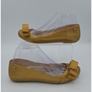 Jason Wu X Melissa Gold Glitter Bow Jelly Ballet Flats Women's SZ 7 Loafers EUC
